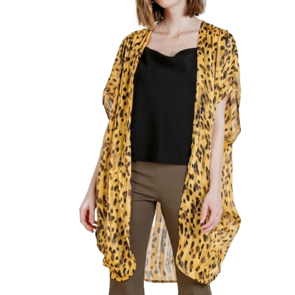 NWT Umgee Jungle Nights Gold Black & Brown Animal Print Sheer Cocoon Cardigan